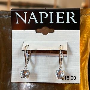 3/$30 Napier 925 Silver Stamped Clear Crystal Dangle Earrings